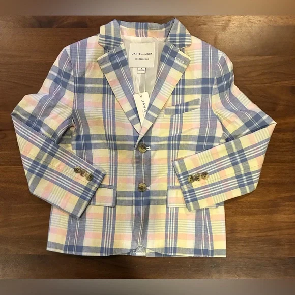 NWT- Janie and Jack Blue Plaid Blazer with Yellow Shorts - Picture 5 of 9